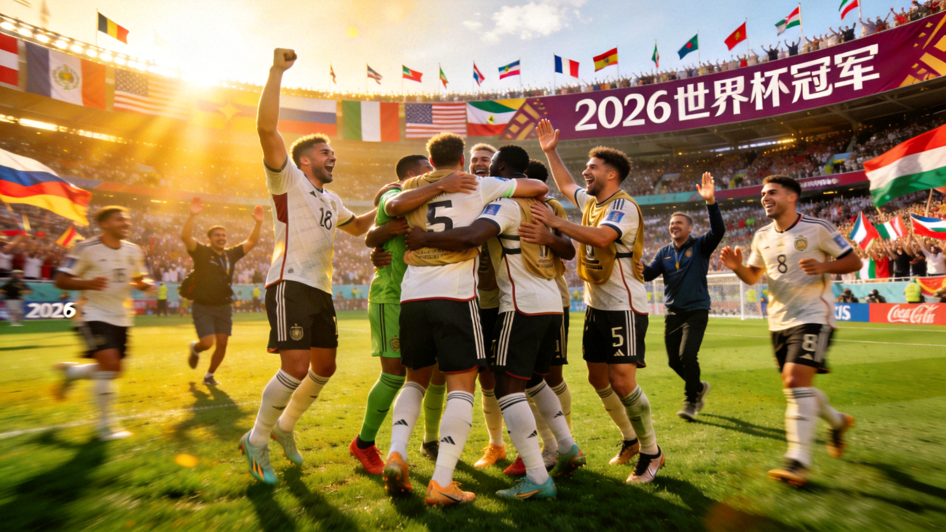 2026世界杯决赛球员庆祝夺冠的经典瞬间，球员们拥抱欢呼